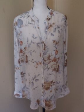 Hope Springs Light Floral Print Sheer  Long-Sleeve Blouse